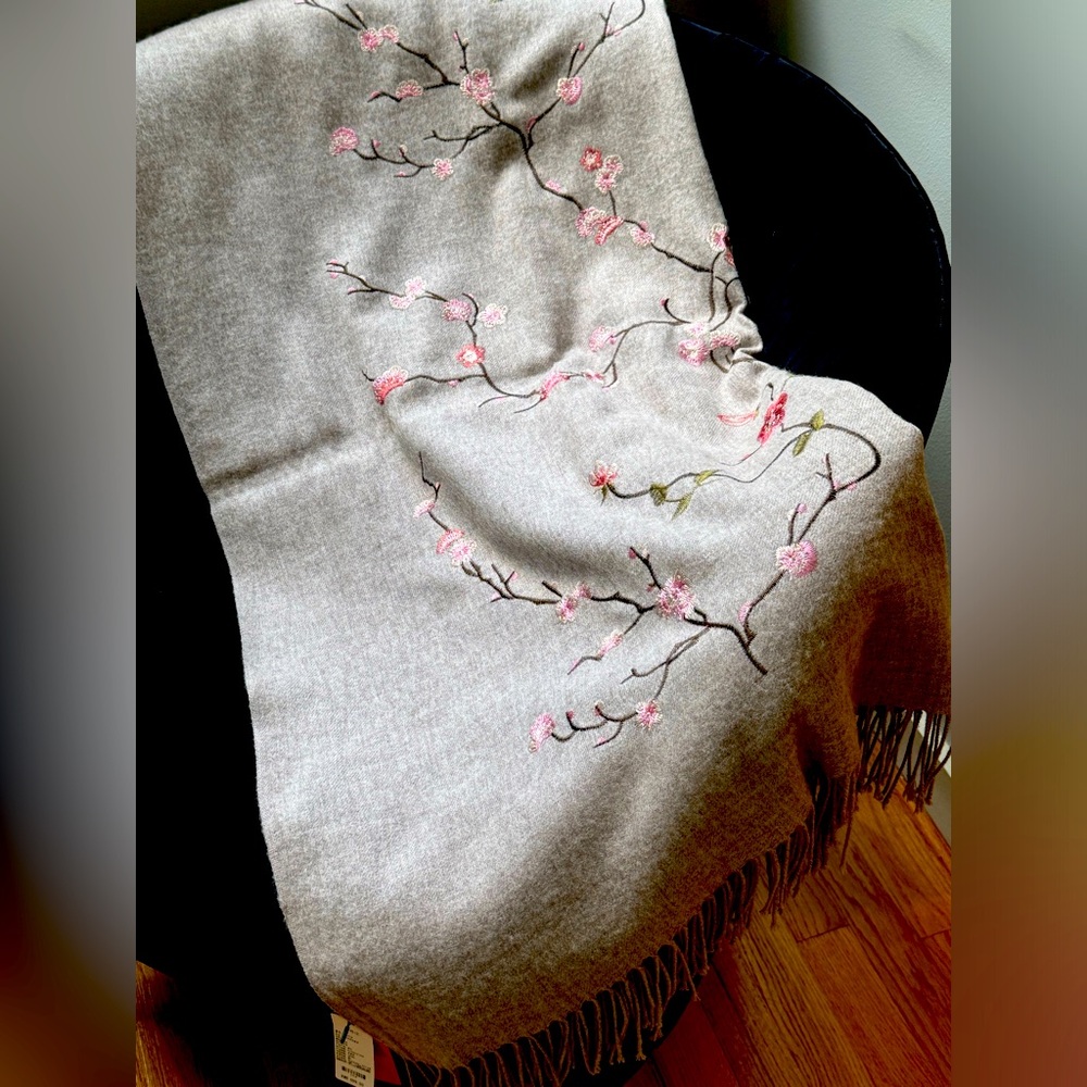 Wool embroidered throw/ scarf from Shanghai.